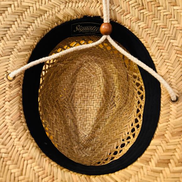Signatures Tan Straw Hat with Floral Band & String Neck Tie Sunhat - Picture 6 of 13